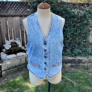 Vintage Zena Jeans Denim Vest Top Western Tapestry Pocket Juniors 9